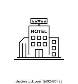 Icono del hotel en estilo plano aislado sobre fondo blanco. Para su diseño, logotipo. Ilustración vectorial.