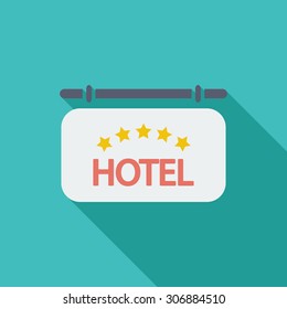 Hotel icon. Flat vector related icon with long shadow for web and mobile applications. It can be used as - logo, pictogram, icon, infographic element. Vector Illustration.