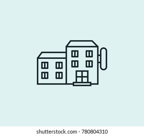 Hotel icon line isolated on clean background. Hostel concept drawing icon line in modern style. Vector illustration for your web site mobile logo app UI design.