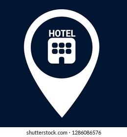 hotel icon and map pin. hotel here. Designed for your web site design, logo, app, UI