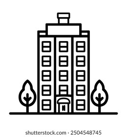 Hotel icon or modern line symbol. Vector line art and icon design with bold outline. Black and white Pixel Perfect minimalistic symbol isolated white background. Silhouette simple thin sign