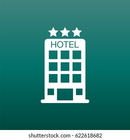 Hotel icon on green background. Simple flat pictogram for business, marketing, internet concept. Trendy modern vector symbol for web site design or mobile app.