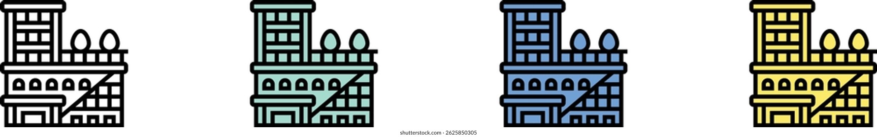 hotel icon. Outline, Green, Blue and Yellow Style Design Isolated On White Background