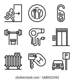 paquete de iconos del hotel sobre fondo blanco