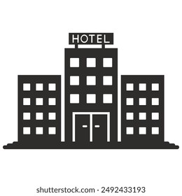 hotel icon, room reservation, hotel services, accommodation symbol, flat vector illustration on a white background