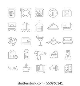 hotel icon, room service, thin line icons set, vector illustration