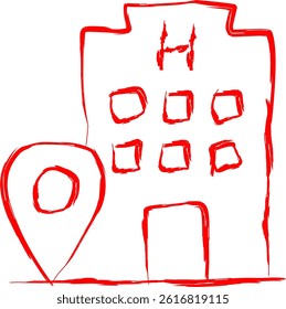 hotel icon in scribble style. red line scribble icon
