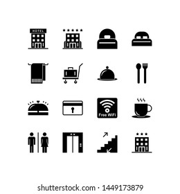 Hotel Icon set. black solid illustration vector isolated on white background