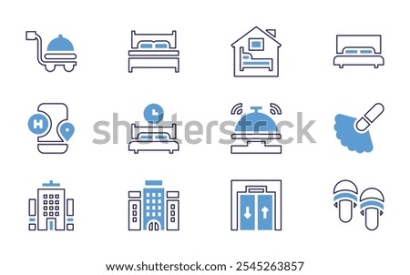 Hotel icon set. Bold line style. Duotone colors. Editable stroke. hotel, food cart, bed, accommodation, sleep, hotel bell.