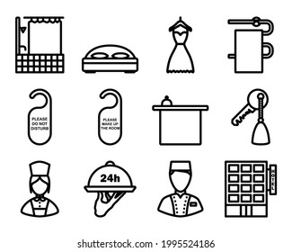 Hotel Icon Set. Bold outline design with editable stroke width. Vector Illustration.