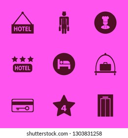 hotel icon set with hotel, chef and bellhop vector illustration