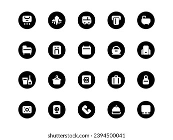 Hotel Icon Set Circular Filled Style. Service Theme Icon Pack, Perfect for Websites, Landing Pages, Mobile Apps, and Presentations. Suitable for UI UX.