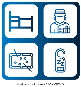 hotel icon set. Collection of Bed, Bellboy, Pool, Do not disturb icons