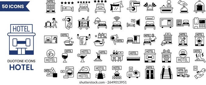 Hotel icon set in duotone style. Vector illustration