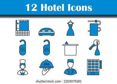 Conjunto de iconos del hotel. Contorno de negrita editable con diseño de relleno de color. Ilustración vectorial.