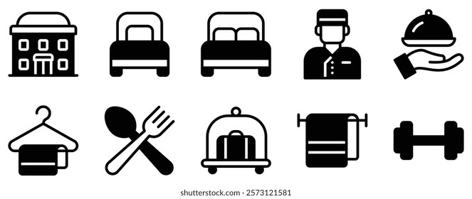 Hotel Icon Set Elegant Solid Style Collection for Hospitality and Comfort