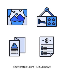 hotel icon set (Filled Line) = windows hotel, hotel sign board, food brochure, invoice