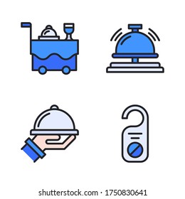 Hotel icon set (FIlled Line) = food trolley, desk bell, food plate, door handle