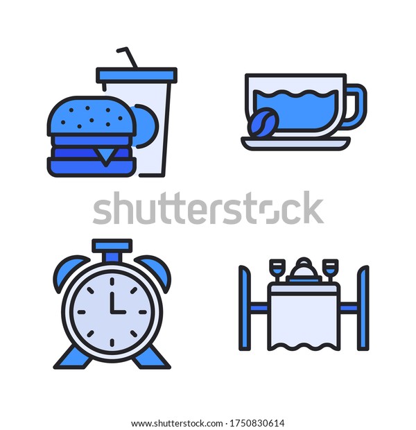 hotel icon set (Filled Line) = fast food,\
coffee, alarm, dinner\
restaurant