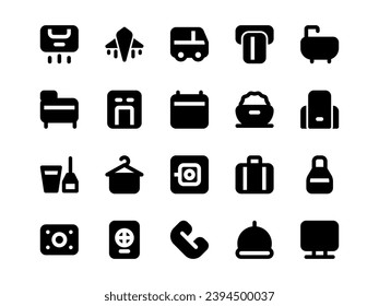 Estilo relleno del conjunto de iconos del hotel. Paquete de iconos de tema de servicio, Perfecto para sitios web, páginas de inicio, aplicaciones móviles y presentaciones. Adecuado para UI UX.