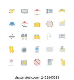 conjunto de iconos del hotel. colección de iconos de color plano. Conteniendo iconos