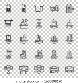 Hotel icon set in flat style. Booking vector illustration on white isolated background. Vacation reservation business concept.