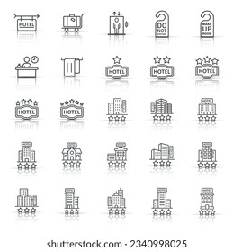 Hotel icon set in flat style. Booking vector illustration on white isolated background. Vacation reservation business concept.
