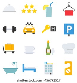 Hotel icon set. Flat style