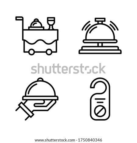 Hotel icon set = food trolley, desk bell, food plate, door handle