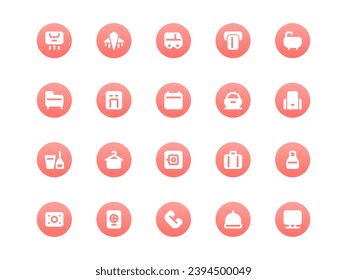 Hotel Icon Set Gradient Circular Filled Style. Service Theme Icon Pack, Perfect for Websites, Landing Pages, Mobile Apps, and Presentations. Suitable for UI UX.