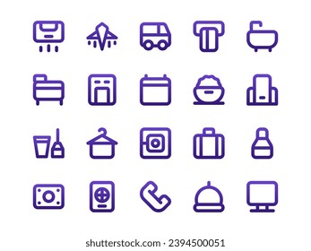 Hotel Icon Set Gradient Outline Style. Service Theme Icon Pack, Perfect for Websites, Landing Pages, Mobile Apps, and Presentations. Suitable for UI UX.