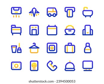 Hotel Icon Set Gradient Outline Two-Tone Style. Service Theme Icon Pack, Perfect for Websites, Landing Pages, Mobile Apps, and Presentations. Suitable for UI UX.