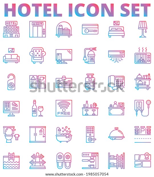 Hotel icon set, gradient\
style