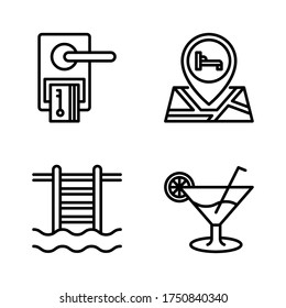 Hotel icon set = key card, pin, swimming pool, cocktail
