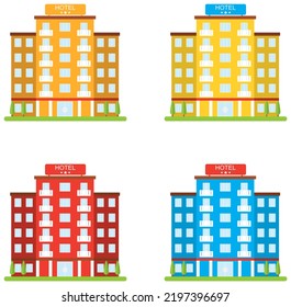 Icono del hotel, conjunto de iconos multicolores de hotel aislados en fondo blanco. Ilustración vectorial. Vector.