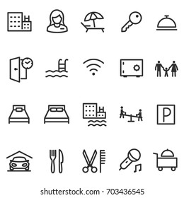 Hotel, icon set. Services and conditions of stay.Line with editable stroke. icons for the website.