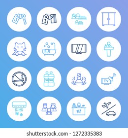 Hotel icon set and spa with pet friendly, hotel staff and family room. Cigarette forbidden related hotel icon vector for web UI logo design.