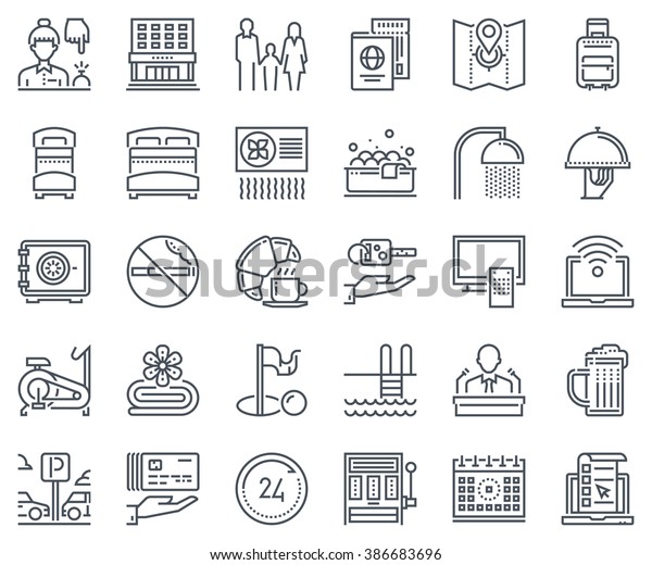 Hotel icon set\
suitable for info graphics, websites and print media and \
interfaces. Line vector\
icons,signs.