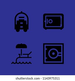 hotel icon set with swimming pool, safebox and bellhop vector icons for web and graphic design