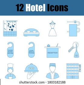 Hotel Icon Set. Thin Line With Blue Fill Design. Vector Illustration.