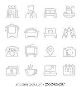 Hotel icon set in thin line style