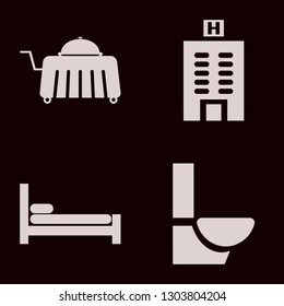 hotel icon set with toilet, bed and hotel building vector illustration