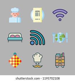 hotel icon set. vector set about towel, bed, chef and restaurant icons set.
