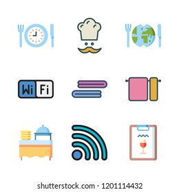 hotel icon set. vector set about chef, towels, catering and restaurant icons set.