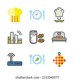 hotel icon set. vector set about towel, wifi, chef and bed icons set.