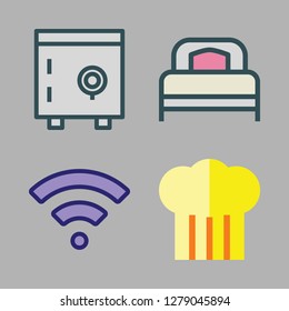 hotel icon set. vector set about wifi, safebox, chef and bed icons set.