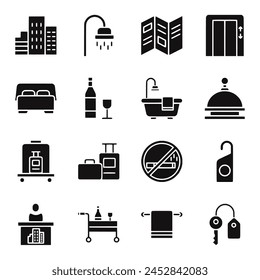 Ilustración vectorial de conjunto de iconos de hotel