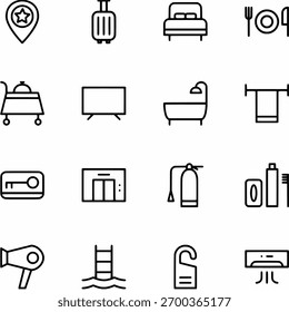 Conjunto de iconos de hotel Ilustración vectorial