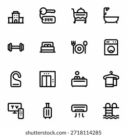 Conjunto de iconos de hotel Ilustración vectorial