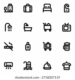 Conjunto de iconos de hotel Ilustración vectorial